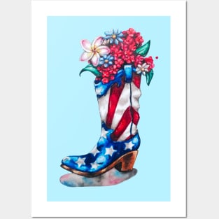 Patriotic Flowers in a Cowboy Boot Posters and Art